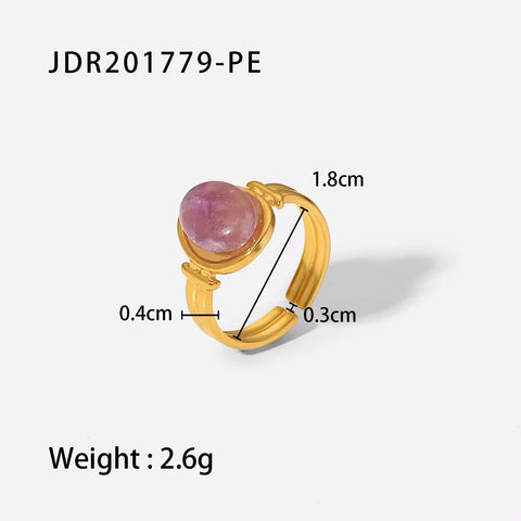 Cheap Vintage Style Natural Stone Open Ring 18K Stainless Steel Geometry Female Rings Jewelry Party Gift