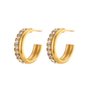 Spring Fashion Designer Earrings Zircon & Pearl Hoop Earrings Women 18K Gold Plated Stainless Steel Jewelry