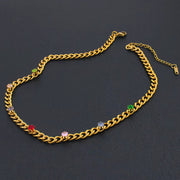 USENSEN 18K Gold Plated Stainless Steel Jewelry Colorful Zircon Cuban Chain Chokers Necklace Do Not Fade Emerald Necklaces