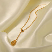 New Trend 18K Gold Plated Double Waterdrop Stainless Steel Y Shape Waterdrop Charm Necklace Jewelry