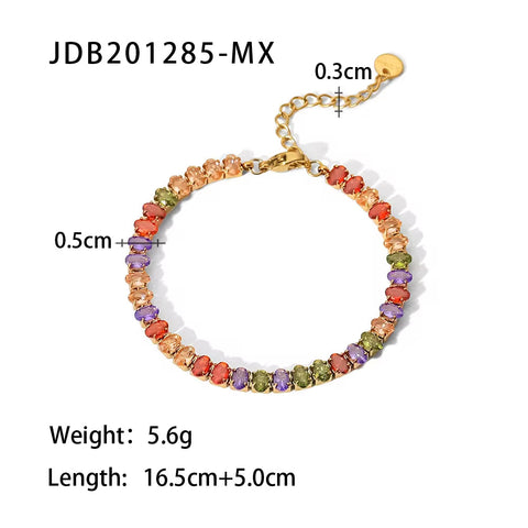 Mix Color round Shape Zirconia Circling Setting 18K Gold Plated Stainless Steel Crystal Bracelets