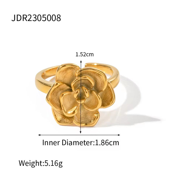 INS 18K Gold Plated Stainless Steel Flower Pendant Jewelry Gift Exaggerated Double Floral Drop Earrings