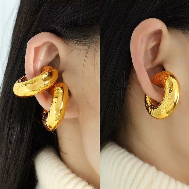 JEWELRY French Ear Bone Clip Stainless Steel Textured Gold Plated Earrings for Women