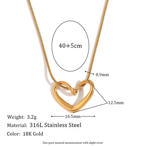 Summer 2024 Hollow Heart Pendant Necklace Gold Plated Snake Chain Necklace Stainless Steel Jewelry