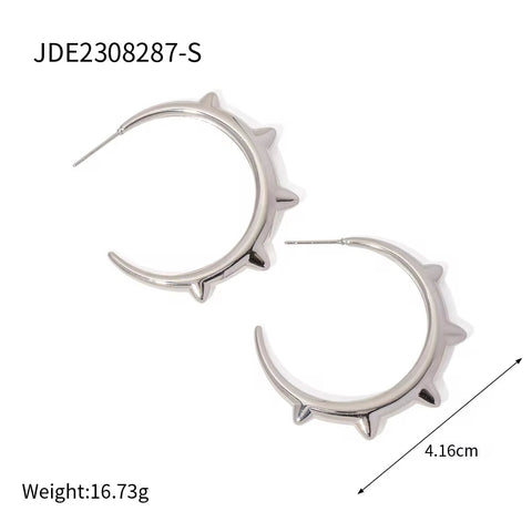 Unique Design Handmade Jewelry Earring 18K Gold Plated Stainless Steel Punk Rivet Hoop Earrings