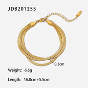 Three Layered Herringbone Chain Bracelet Wrist Jewelry 18K Gold Plated Stainless Steel Flat Snake Chain Bracelets for Women