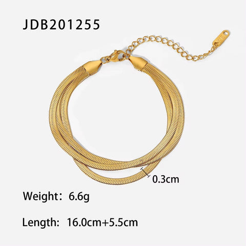 Three Layered Herringbone Chain Bracelet Wrist Jewelry 18K Gold Plated Stainless Steel Flat Snake Chain Bracelets for Women