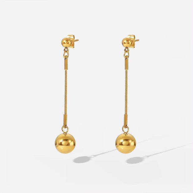 Minimalist Titanium Ball Pendant Long Wire Earrings 18K Gold Plated Drop Line Stud Earrings