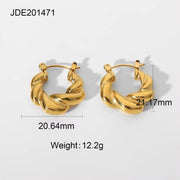 New Titanium Steel Croissant Hoop Earrings Stylish 18K Gold Plated Stainless Steel Entwined Statement Hoop Earrings