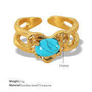 JEWELRY JZ17-8 2024 Vintage Heart Ring Tiger Eye Turquoise Ring Stainless Steel Ring