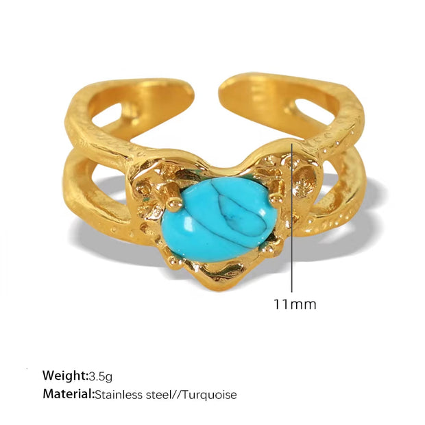 JEWELRY JZ17-8 2024 Vintage Heart Ring Tiger Eye Turquoise Ring Stainless Steel Ring