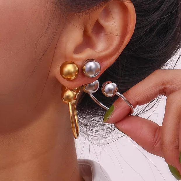 Summer Jewelry Exaggerated Ball Shape Stud Earrings 18K Gold Plated Stainless Steel Hoop Earring