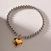 Stainless Steel Chunky Heart Shape Beaded Necklace Chain Fashion Jewelry for Women