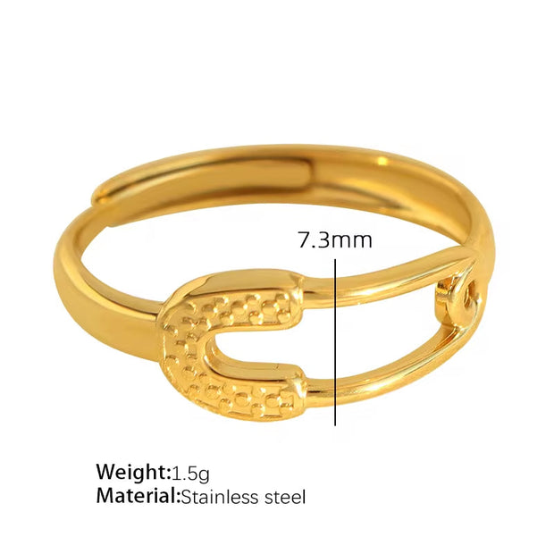 JEWELRY JZ06-11 Japan and South Korea Simple Stainless Steel 18K Gold Hollow Geometric Lines Open Ring for Women