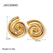 Hot Sell Gold Plated Stainless Steel Geometric Spiral Stud Earrings and Rings Sets for Women Jewelry