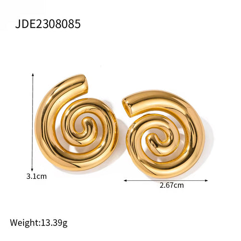 Hot Sell Gold Plated Stainless Steel Geometric Spiral Stud Earrings and Rings Sets for Women Jewelry