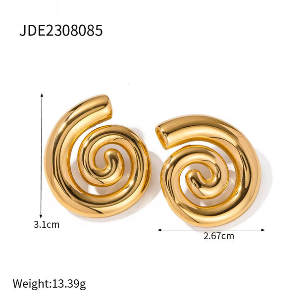 Hot Sell Gold Plated Stainless Steel Geometric Spiral Stud Earrings and Rings Sets for Women Jewelry