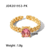 Luxury Wedding Gemstone Ring Woven Chain Stainless Steel CZ Stone Gold Adjustable Rings for Bijoux Acier Inoxidable Femme