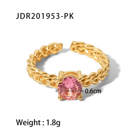 Luxury Wedding Gemstone Ring Woven Chain Stainless Steel CZ Stone Gold Adjustable Rings for Bijoux Acier Inoxidable Femme