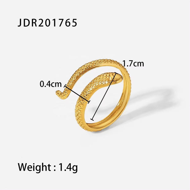 Vintage 18K Gold Plated Stainless Steel Snake Shape Adjustable Finger Rings for Women Party Jewelry