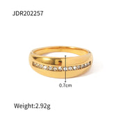 Smooth Thick Shiny Cubic Zircon Pave 18K Gold Plated Stainless Steel Rings Ins Popular Style