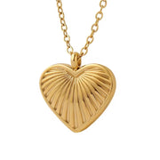 18K Gold Plated Stainless Steel Hip Hop Accessories Radial Texture Heart Pendant Necklace for Women