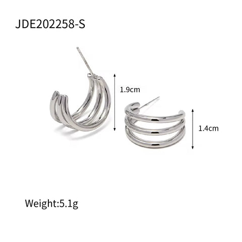 Cheap 18K Gold Plated and Silver Plated Titanium Steel Smooth Three Layer Wire Earrings Party Gift Jewelry