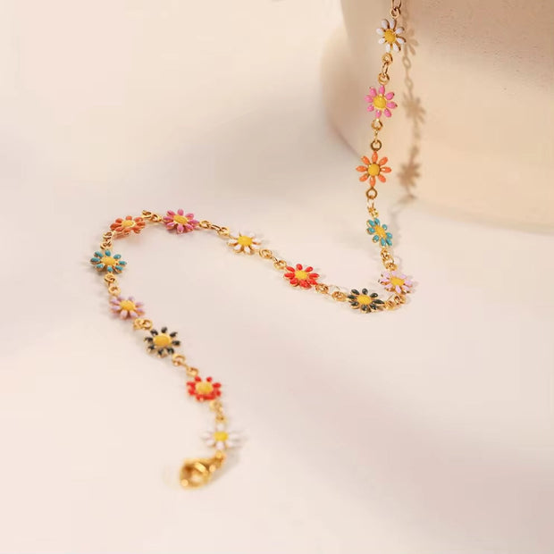 18K Gold Plated Stainless Steel Accessories Charm Colorful Daisy Choker Necklace for Women