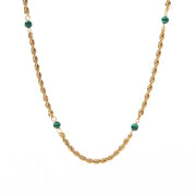 Geometric round Bead Chain Necklace Stainless Steel Rope Chain Green Malachite Bead Necklace