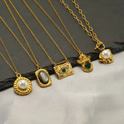 Fashion Waterproof Natural Stone Necklace Pendant Stainless Steel Gold Plated Pearl Necklace