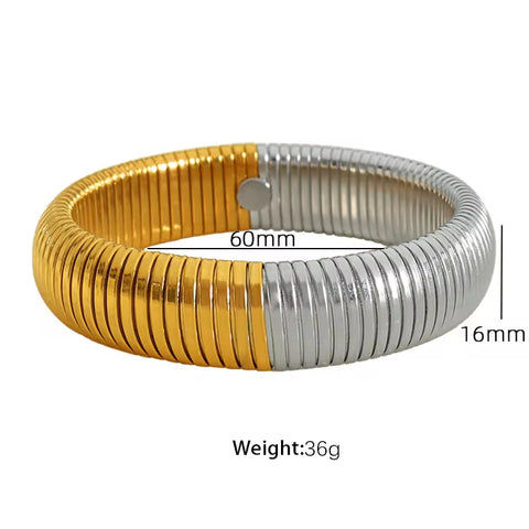 JEWELRY Fashion Stainless Steel Wide Face Bracelet Trendy Color Blocking Bracelet Stretchy Snake Bone for Women