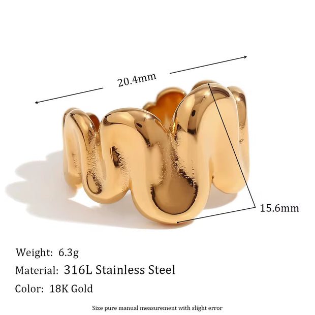 2024 Jewelry Water Wave Signet Ring Gold Plated Jewelry Stainless Steel Statement Rings