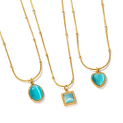 Charm 18K Gold Plated Stainless Steel Jewelry Gift Blue Cat Eye Natural Stone Oval Pendant Necklace Set