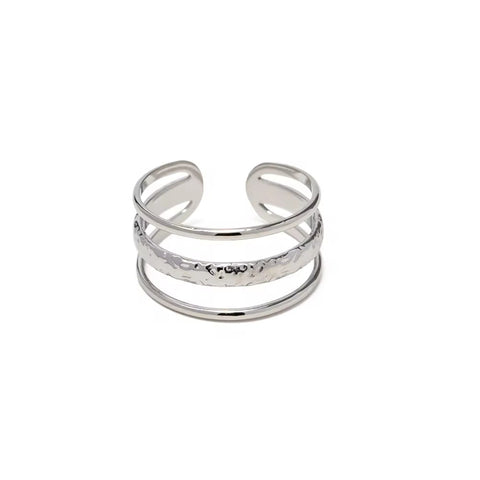 18K Gold Rings for Women Minimalism Stainless Steel Geometric Three Layered Line Open Rings