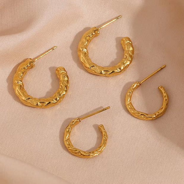 Ins Hot Hammered Texture Hoop Earring 18K Gold Plated Stainless Steel Statement Earrings Women Jewelry