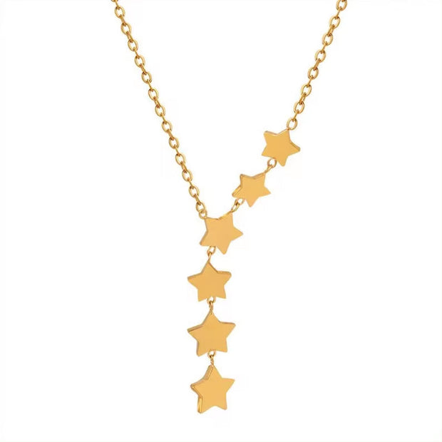 Korean Sweet Gold Plated Star Tassel Charm Pendant Light Luxury Titanium Steel Collarbone Necklace for Women