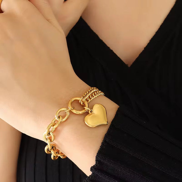 Chunky Heart Curb Bracelet