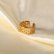 Stainless Steel Wide Band Jewelry Gift Rings 18K Gold Plated Opening Adjustable Rings for Women