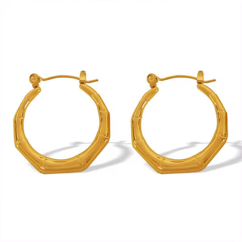 JEWELRY EH190 Wholesale Bamboo Hundred Matching Bone Earrings Stainless Steel 18K Gold Plated U Shaped Trendy Earrings