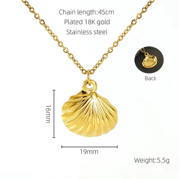 Vintage 18K Gold Necklace Fashion Stainless Steel Choker Necklace Trendy Shell Rose Pendant Necklace for Women