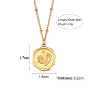 18K Gold Plated Engraved Fingerprint Footprint Zircon Pendant Necklace Non Tarnish Stainless Steel Bead Chain Necklace