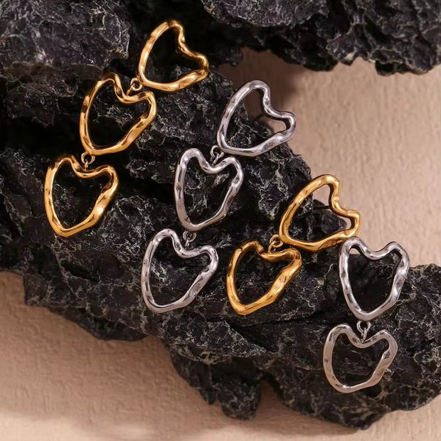 Hollow Heart Stud Earrings Set Gold Plated Women Jewelry Stainless Steel Gift for Women