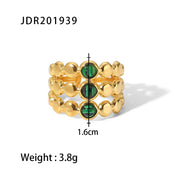 Cheap Vintage Style Natural Stone Open Ring 18K Stainless Steel Geometry Female Rings Jewelry Party Gift