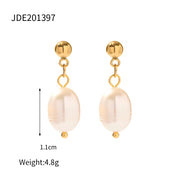 Fashion Jewelry Stainless Steel Wave CC Hoop Earring 18K Gold Plated Freshwater Pearl Drop Earring