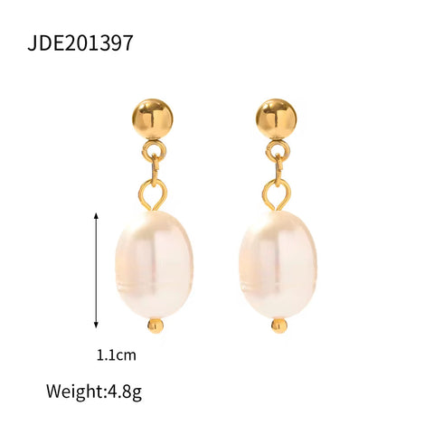 Fashion Jewelry Stainless Steel Wave CC Hoop Earring 18K Gold Plated Freshwater Pearl Drop Earring