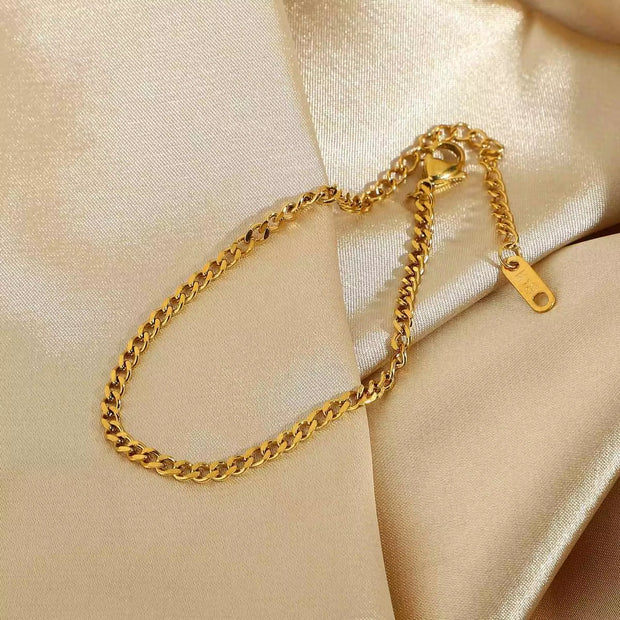 3Mm Minimal Classic Gold Curb Link Bracelet Chic Dainty 18K Gold Plated Stainless Steel Cuban Chain Bracelet