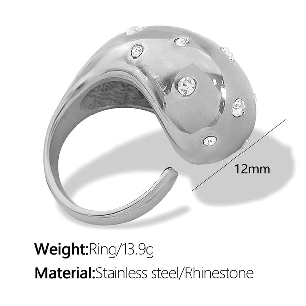 JEWELRY JZ24-5 Fashion Micro Diamond Gum Bead Open Teardrop Ring Stainless Steel 18K Gold Plated