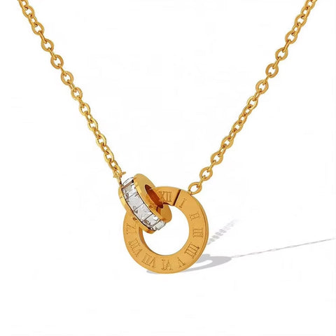 JEWELRY XL91 China Wholesale Double Ring Necklace with Diamonds Stainless Steel Jewelry 18K Gold Plated