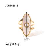 Cheap Vintage Style Natural Stone Open Ring 18K Stainless Steel Geometry Female Rings Jewelry Party Gift