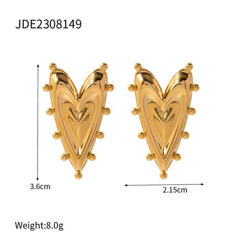 Designer 18K Gold Plated Jewelry Earrings Popular Waterproof Layers Heart Shape Stud Earrings